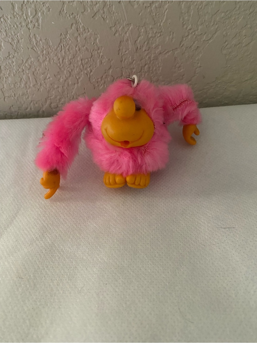 Vintage Acme Thumbsucker Keychain Plush Pink Fur 1980s Made In Korea Toy